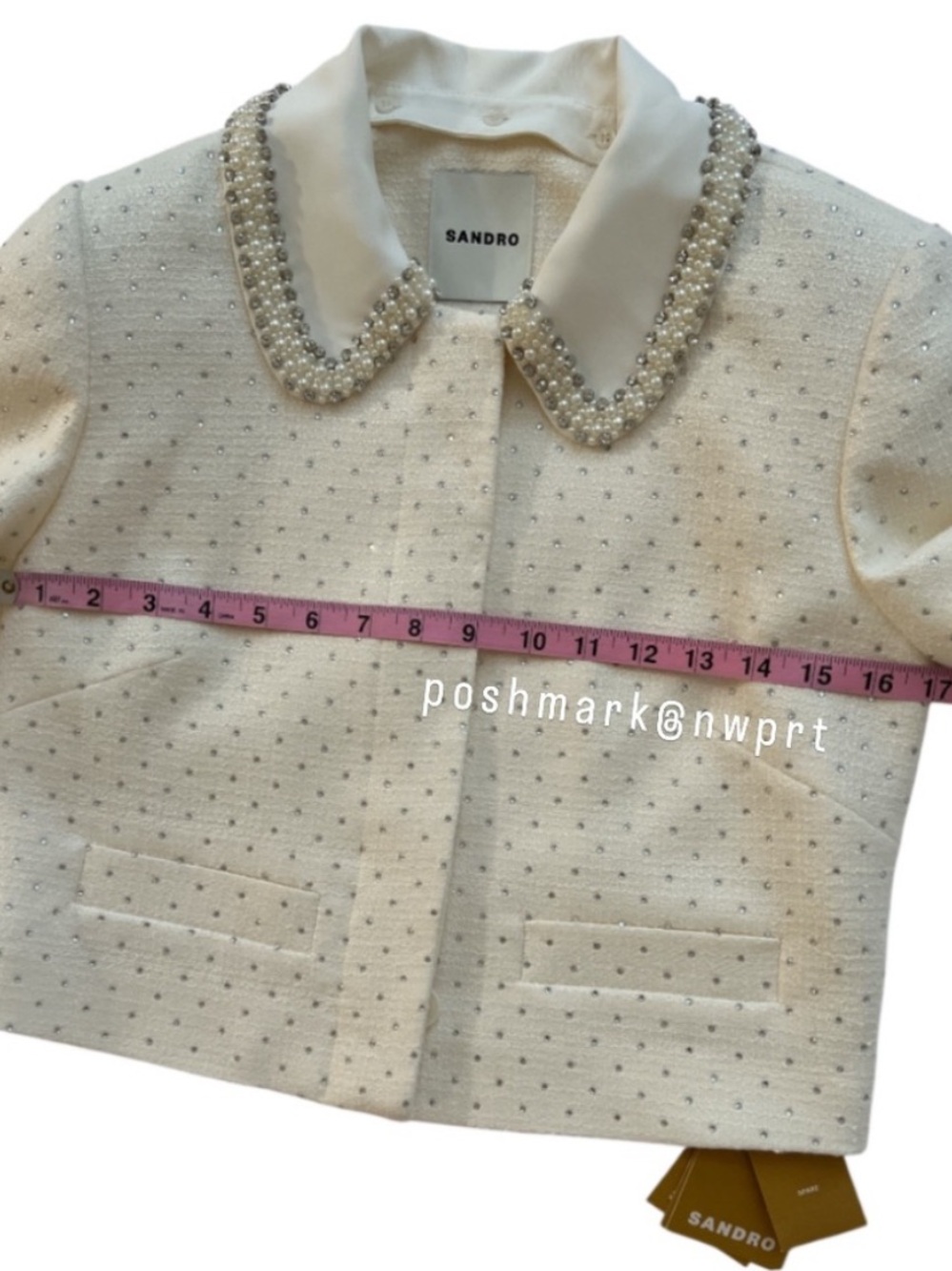 NWT ✨ SANDRO Paris Lahavane Rhinestone Crop Blazer Jacket Blouse Top 34 0 XS - Picture 10 of 14